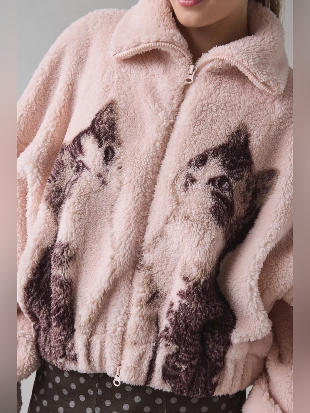 Kimchi Blue Snow Bunny Printed Piled Fleece Zip-Up Jacket - Picture 2 of 11